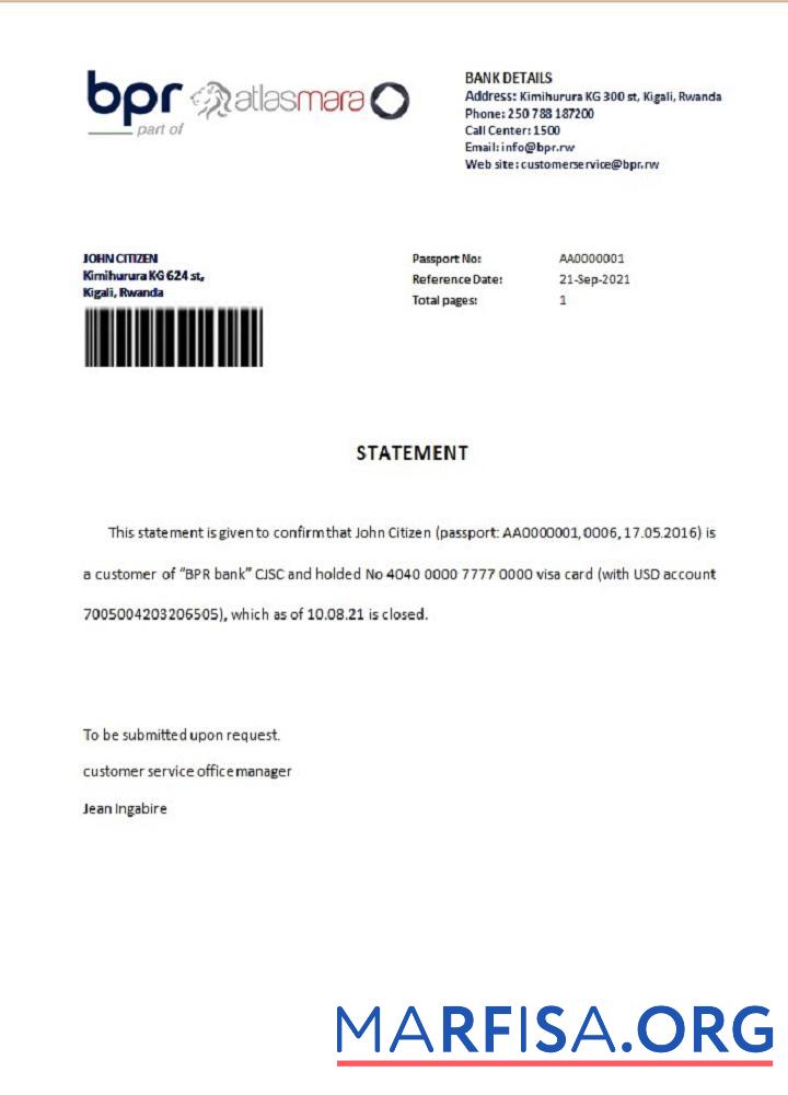 Blank Rwanda BPR closure reference sample